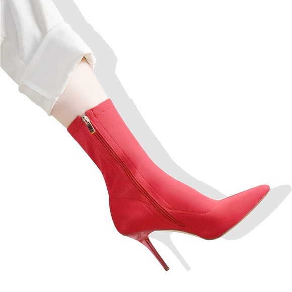 Red Pointed Toe Sock Booties ❤️💋 8 - Picture 4 of 5